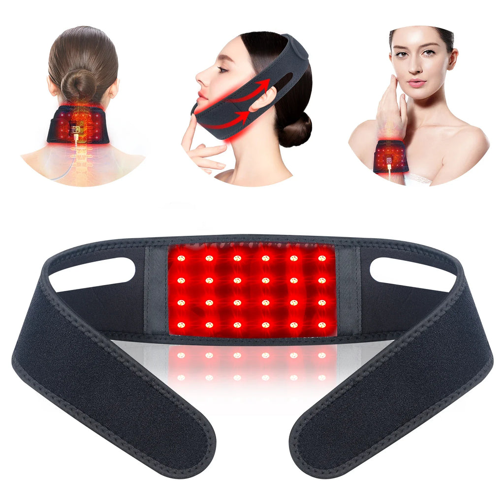 Red Light Chin and Neck Wrap for Home Personal Care, Fabric Design with Listed 660nm and 850nm Light References, Three Colors and US or International Plug Options