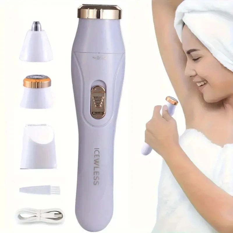 3-in-1 Women's Shaver and Trimmer with USB Charging for Underarm, Eyebrow and Nose Hair Grooming, Green, Pink or White Options for Home Use