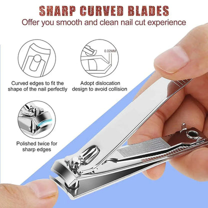Stainless Steel Nail Clippers with Curved Cutting Edges and Keyhole Ends, One Large Clipper or Large and Small Two-Piece Options for Everyday Nail Grooming