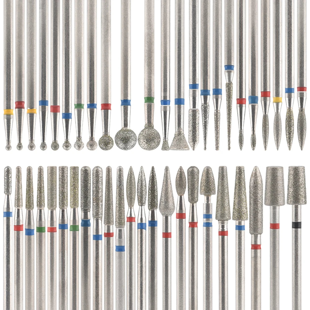 Diamond Nail Drill Bits, Listed 10-Piece Milling Accessories with 2.35mm Shanks, A-Series and Grade-Labeled Options for Professional Electric Manicure Filing