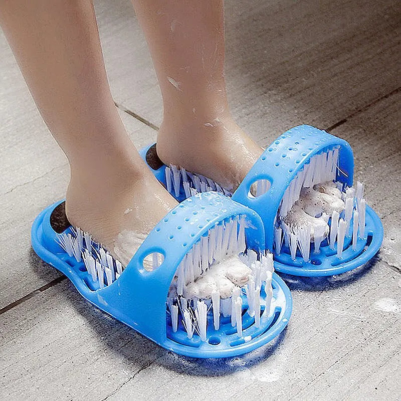 Shower Foot Scrubber Slipper with Suction Cup Base and Detachable Pumice Stone, Blue Foot Washing Brush in 1 or 2 Piece Options for Home Care