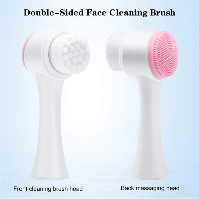 Facial Cleansing Brush, Double-Sided Manual Face Wash Tool with Handle, Silicone and Plastic Construction, Listed 13 x 6 cm Size in Pink or Blue