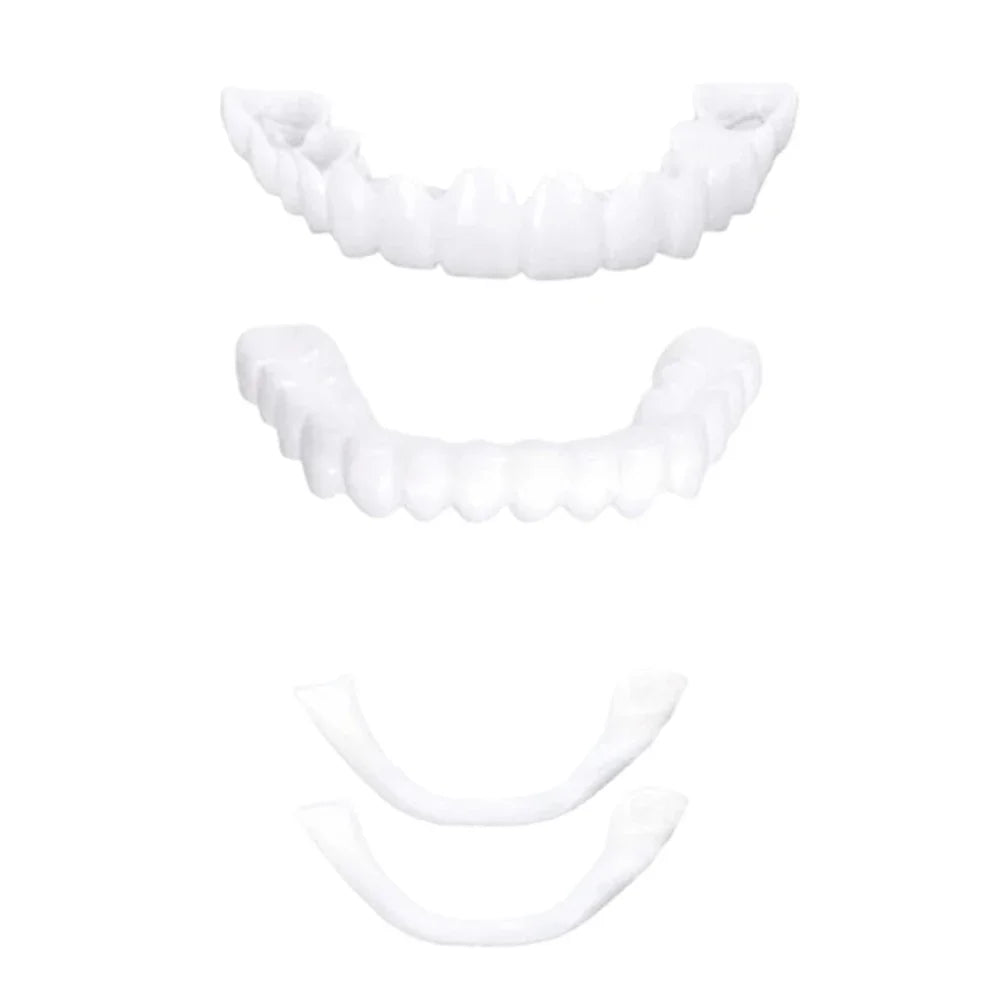White Cosmetic Teeth Cover, Temporary False-Teeth Appearance and Denture-Style Listing with Material, Fit and Retention Requiring Professional Dental Review