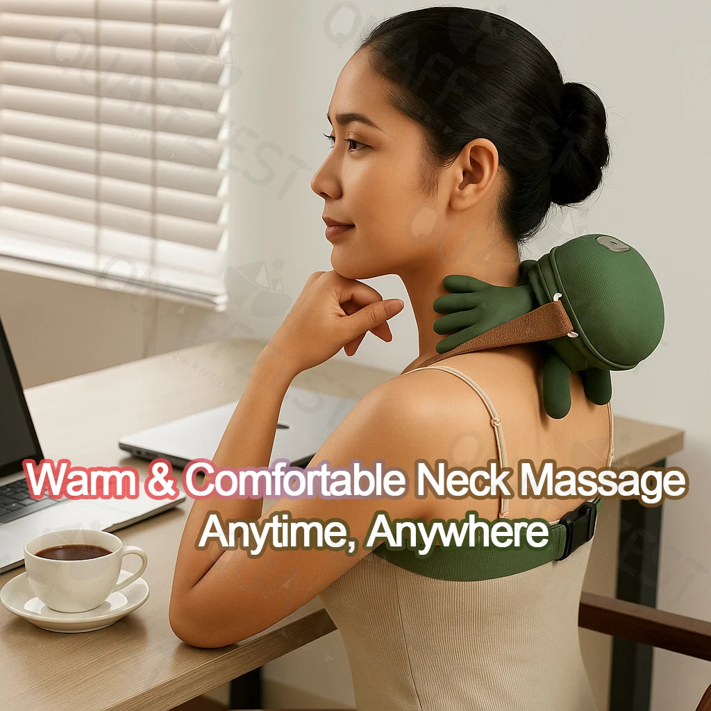Neck and Shoulder Massager N7 in Moss Green with Cordless Kneading, Three Massage Levels, Two Heat Settings and Listed 2000mAh Battery for Home Personal Care