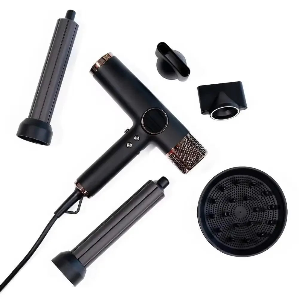 Ionic Hair Dryer with 110000 RPM Brushless Motor, Black High-Speed Blow Dryer with Thermo-Control and Low-Noise Design for Home Use, US or EU Plug