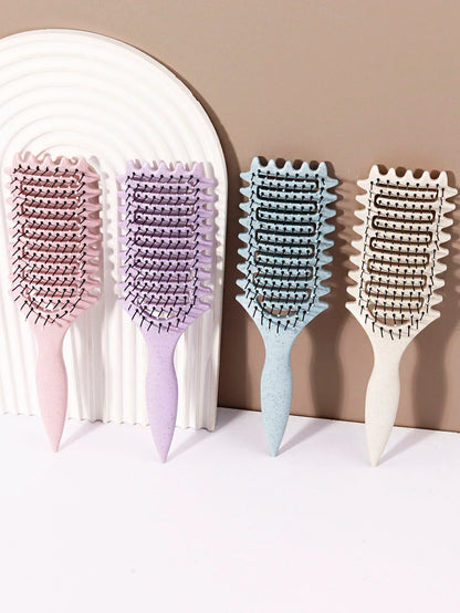 Hollow Hair Styling Brush with Nylon Bristles and ABS Plastic Handle, Four Color Options for Everyday Curl Shaping and Compatible Natural Hair or Wig Grooming