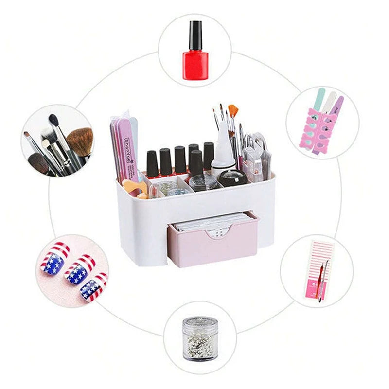 Drawer-Style Nail Storage Box, Plastic Desktop Manicure Organizer with Nine Numbered Selections for Compatible Cotton Swabs, Nail Files and Small Tools