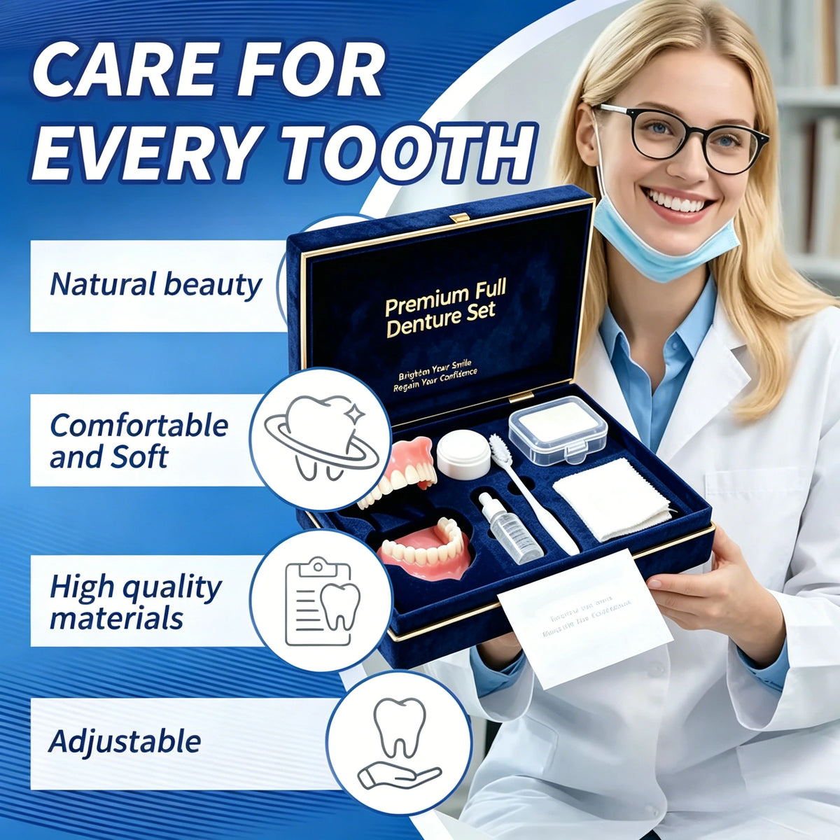 2026 NEW Natural-Looking Silicone Full Denture Set (Upper & Lower) – Soft, Comfortable Fit for Daily Oral Care, for Men & Women