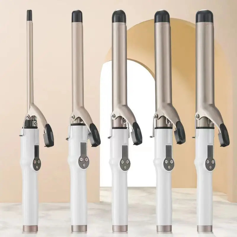 LCD Temperature-Control Curling Iron with Separate 9–38mm Ceramic Barrel Options or Pink and Golden Curl-Straight Combo Styles for Adult Hair Styling