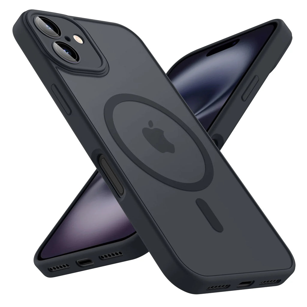 Magnetic Matte Translucent iPhone Case, Armor-Style Phone Cover with Separate iPhone 11, 12, 13, 14, 15 or 16 Options in Black, Dark Purple, Navy Blue and Wine Red