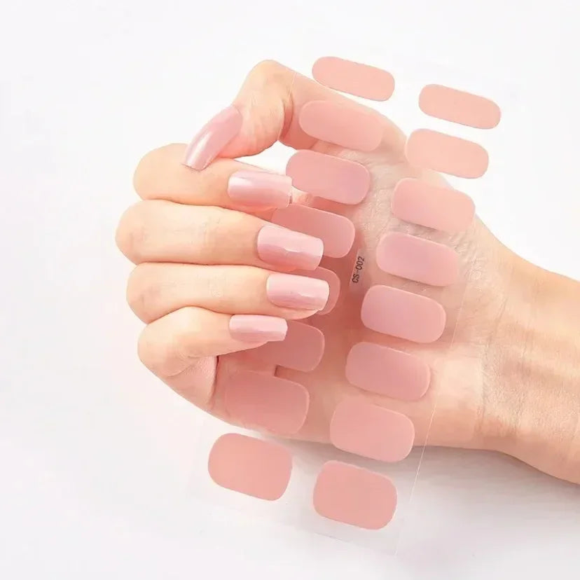 Semi-Cured Gel Nail Wraps, 16-Tip Full Cover Nail Stickers with Solid Color and Pattern Options for DIY At-Home Manicures and Nail Decoration