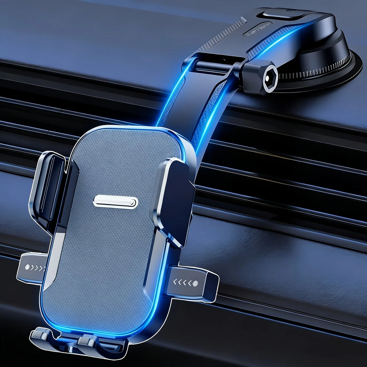 Dashboard Car Phone Holder with Pressure-Locking Suction Cup, 360-Degree Rotation and Quick-Release Clamp for Navigation in Three Black Style Options