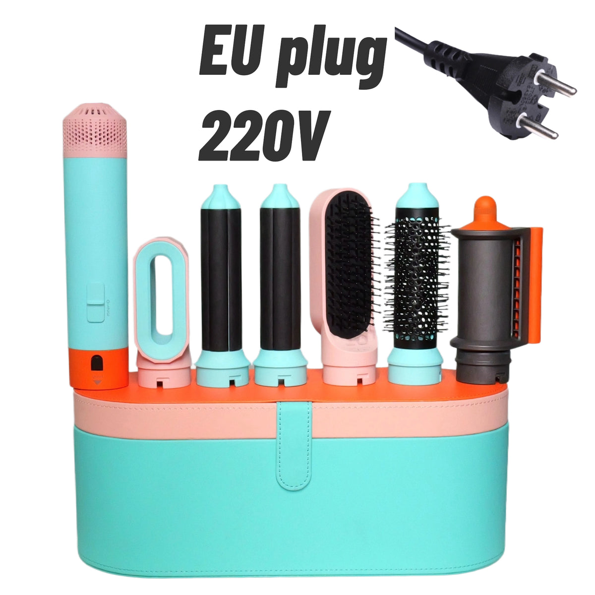 Hot Air Hair Styler, Six-in-One Packages with Curling Barrel and Brush References, US 110-120V or EU 220-240V Versions with Box or Case Options
