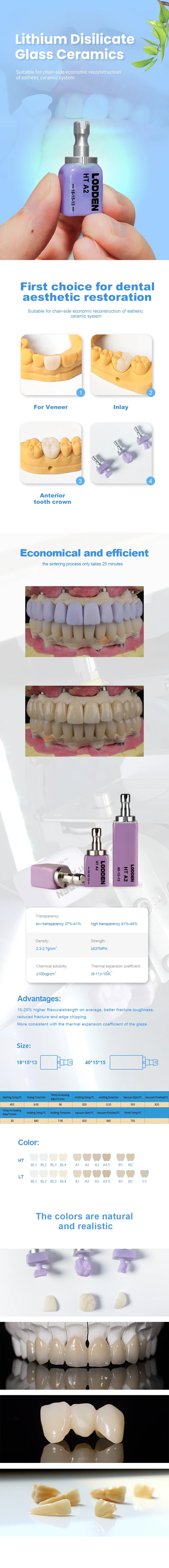 Lithium Disilicate CAD CAM Blocks by LODDEN, C14 Glass Ceramic Dental Lab Material, 5 Pieces per Box with HT LT MT and MO Shade Code Options