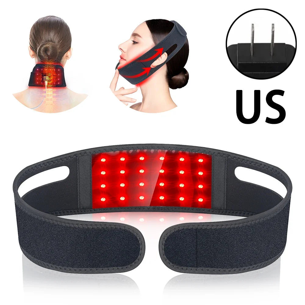 Red Light Chin and Neck Wrap for Home Personal Care, Fabric Design with Listed 660nm and 850nm Light References, Three Colors and US or International Plug Options