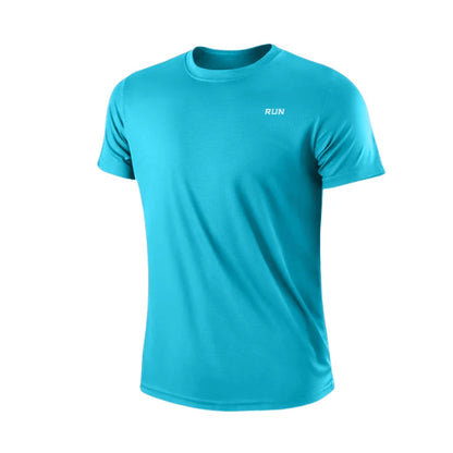 Men's Round Neck Workout T-Shirt with Short Sleeves, Listed Quick-Dry Moisture-Wicking Lightweight Gym and Running Top in Eight Colors, Asian Sizes M to 4XL
