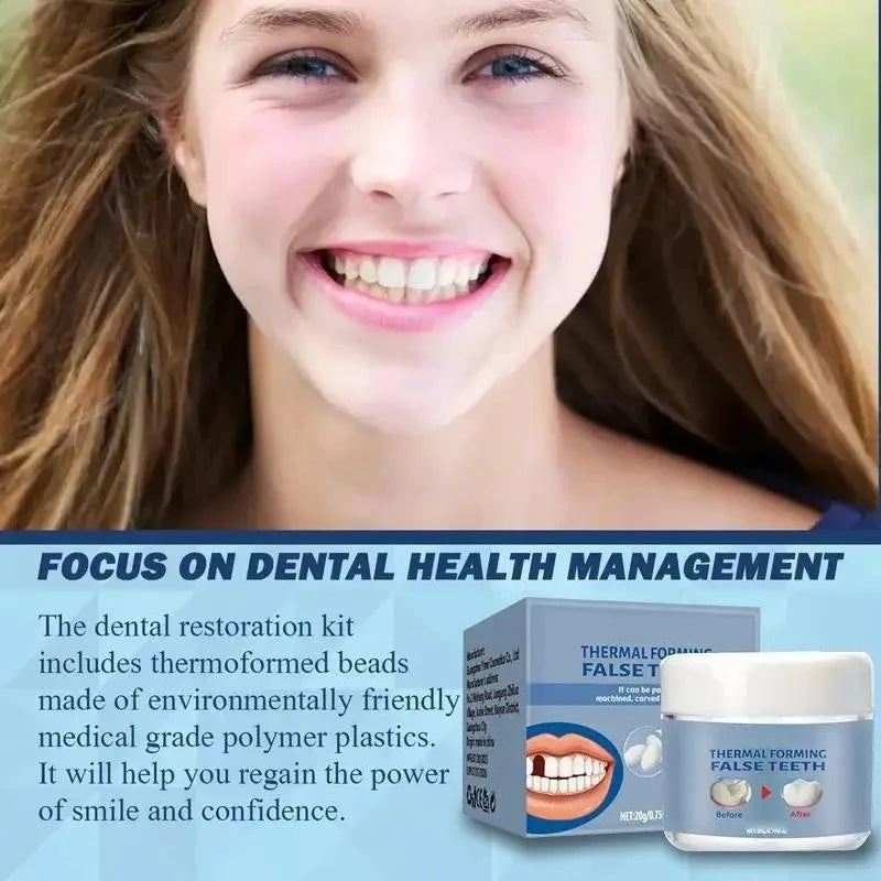 Moldable Tooth Beads and Granules with Listed 20g Packaging, Q6N2 Thermal-Fit Wording and Single or Promotional Quantity Options for Dental Review
