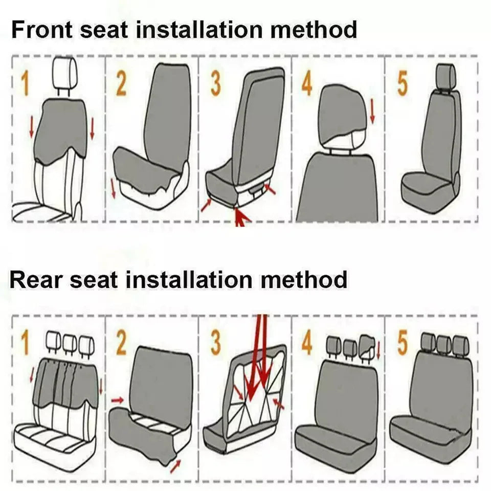 PU Leather Car Seat Cover Set, Nine-Piece Layout with Five Headrest Covers, Two Front Seat Covers and Separate Rear Bench Pieces for Compatible Interiors