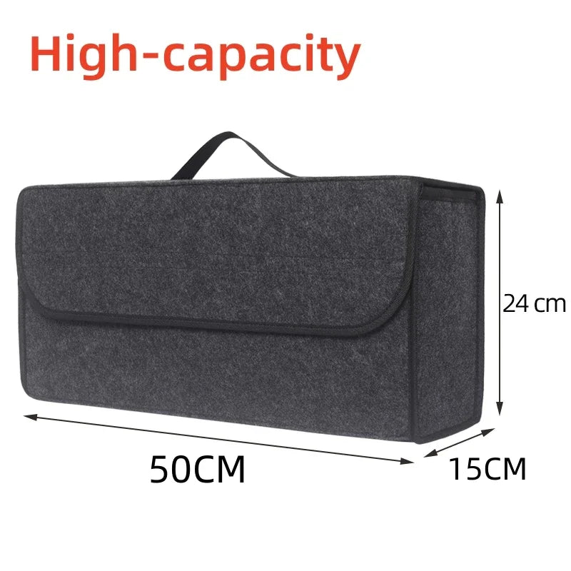 Felt Car Trunk Organizer, Grey Foldable Storage Bag in Listed 50 x 24 x 15 cm Size for Umbrellas, Gloves, Tools and Everyday Vehicle Accessories