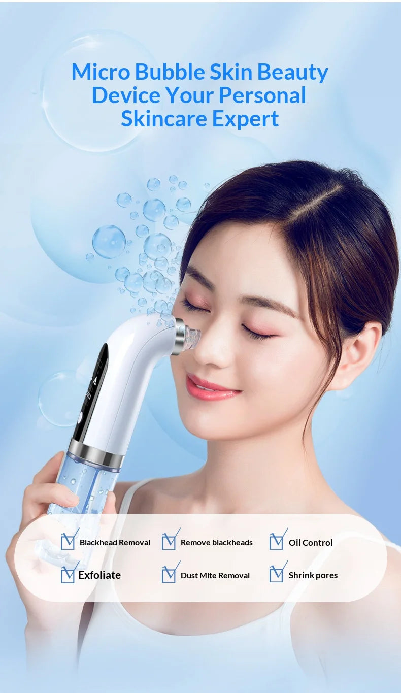 Pore Vacuum Facial Device in Ivory with Electric Micro Bubble Cleanser and USB Recharge References for Instruction-Guided Adult Personal Beauty Routines