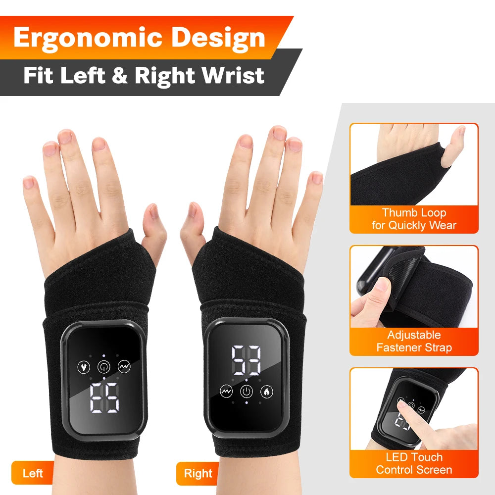 Heated Wrist Massager Wrap with Three or Five Heat Settings, Three Vibration Modes and Adjustable Strap, Type-C Rechargeable Models for Personal-Care Breaks