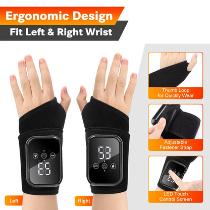 Heated Wrist Massager Wrap with Three or Five Heat Settings, Three Vibration Modes and Adjustable Strap, Type-C Rechargeable Models for Personal-Care Breaks