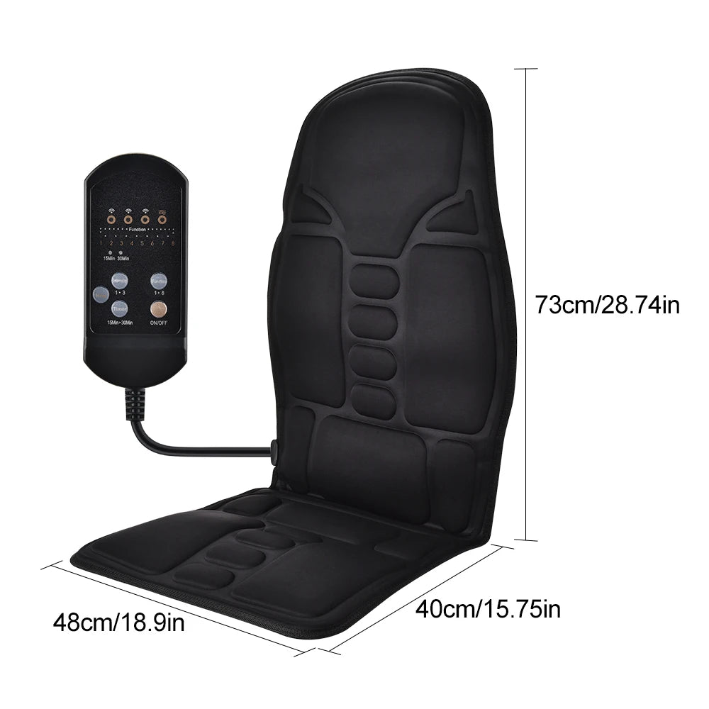 Heated Vibration Seat Massager Type B with Seven Listed Motors, Eight Modes, Three Intensity Levels and 15 or 30 Minute Timers for Home Office Relaxation
