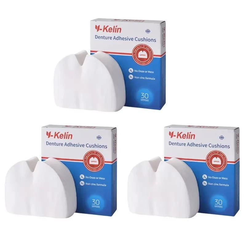 Denture Adhesive Cushion Pads by Y-Kelin, Listed Zinc-Free Strip Format with Upper or Lower Options in 1, 3 and 5-Pack Selections for Adult Denture Care
