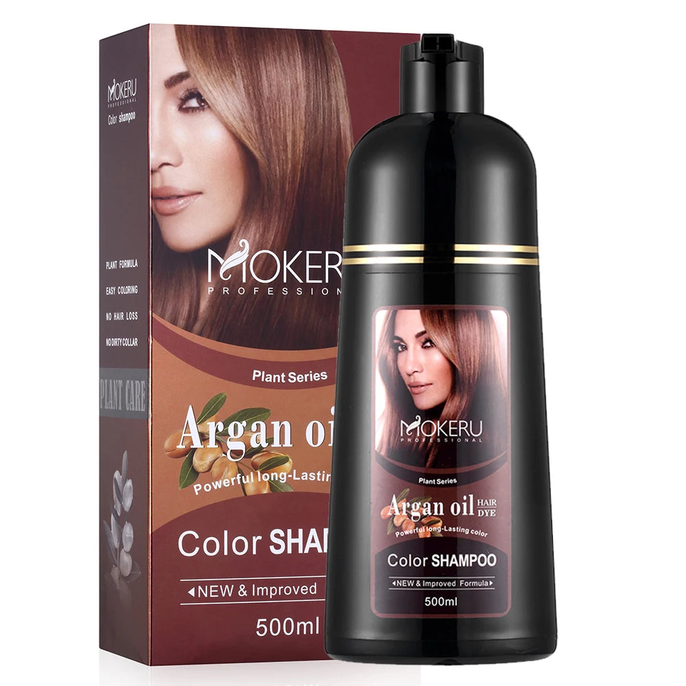 Hair Dye Shampoo by Mokeru with Listed Argan Oil, Black Brown Red Purple and Silver Gray Shade Options for Adult At-Home Hair Coloring Routines
