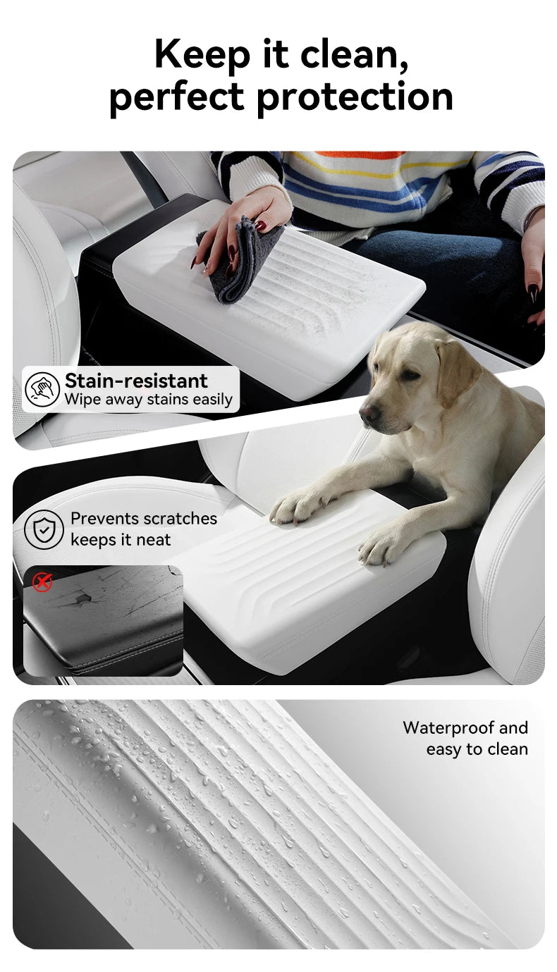 Armrest Cover for Tesla Interior Styling with TPE White, TPE Black and TPU Black Options, Model Y Juniper, YL and Model 3 Highland Labels and Bundle Choices