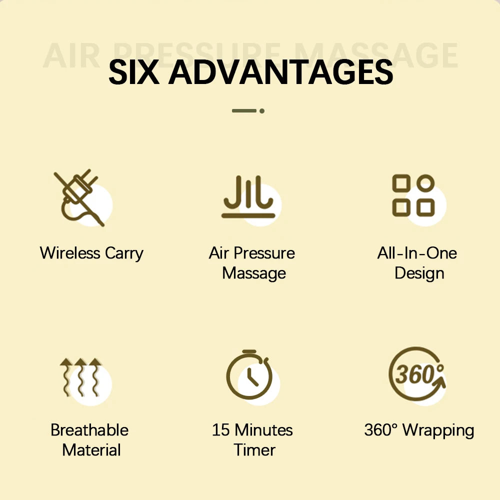 Three-Mode Calf Air Massager with 15-Minute Timer, 1800mAh Rechargeable Battery, Linen Mesh Wrap and One- or Three-Level Single and Pair Options