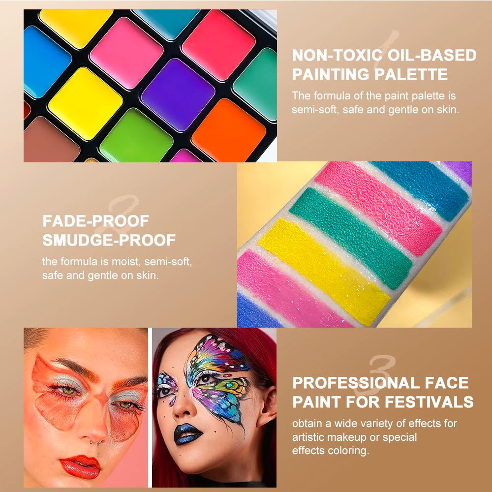 22 Color Face Paint Palette and SFX Makeup Kit Options for Halloween, Cosplay and Stage Costumes, with Brush Bundle Choices for Creative Body Art