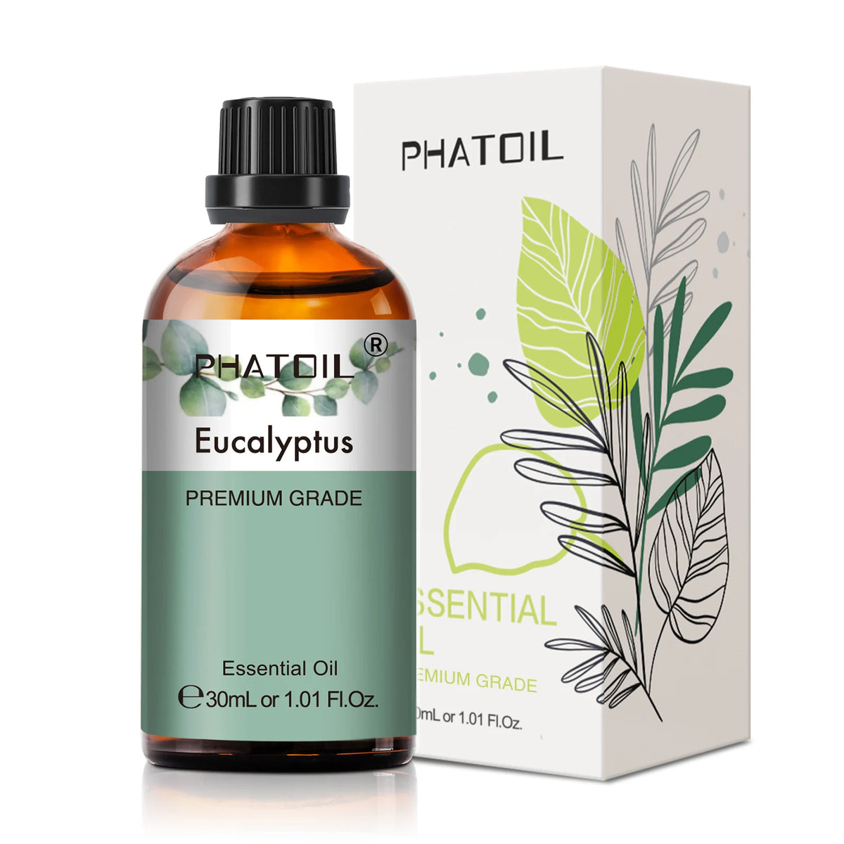 Essential Oil for Diffuser by PHATOIL, 30ml Single Scent Bottle with Gift Box for Home Fragrance, Including Lavender, Jasmine, Eucalyptus and Vanilla Options