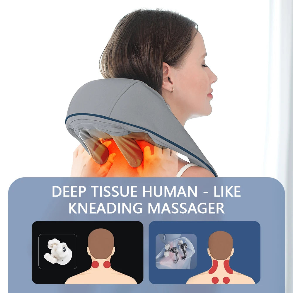 Rechargeable Neck and Shoulder Massage Shawl with Listed Two Modes, Adjustable Straps and Back Buckle, 20W or 26W Kneading Models in White, Grey and Brown Options