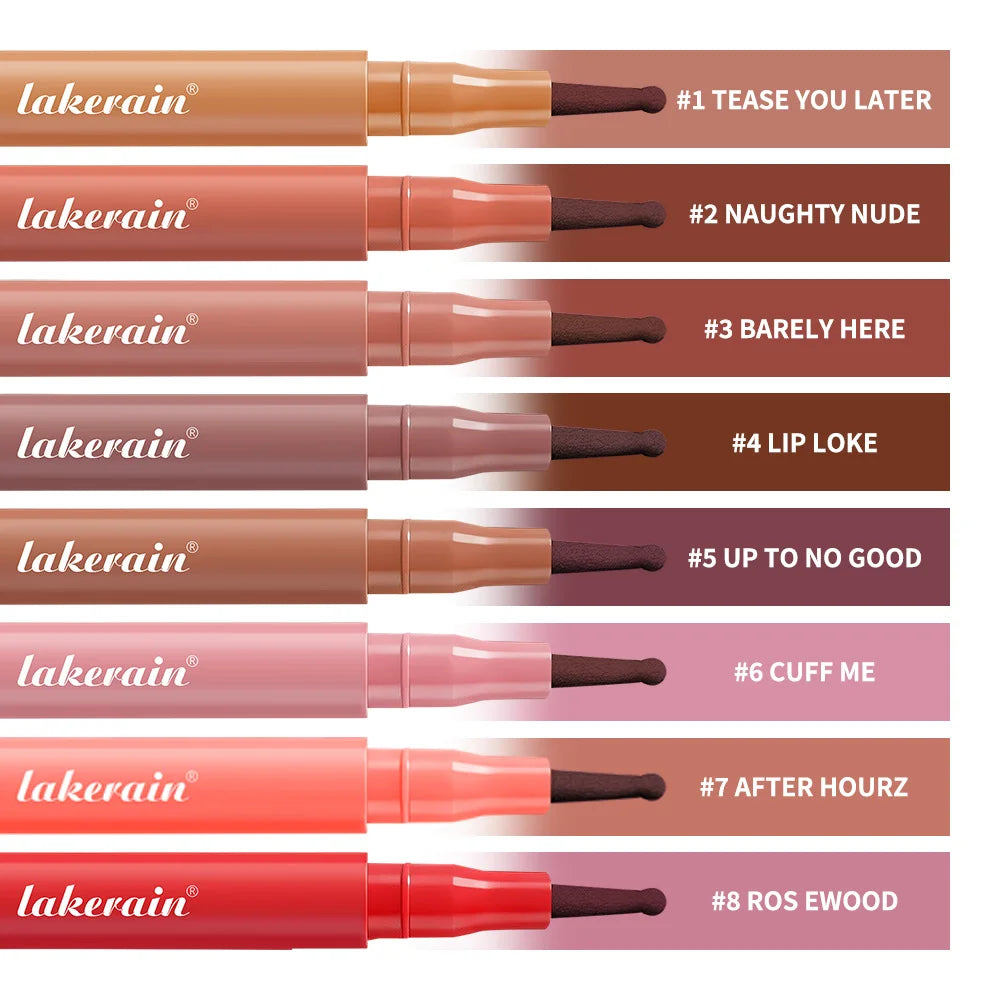 Lip Liner Stain by Lakerain with Flexible Ballpoint Felt Tip, Listed 1ml Lip Contour Makeup for Outlining, Shading and Filling with Eight Named Shade Choices