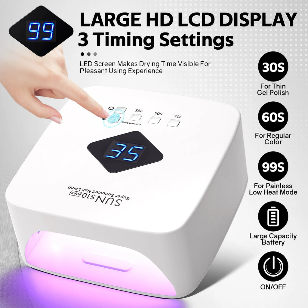 UV LED Gel Nail Lamp SUN S10 MAX with 30 Dual-Wavelength LEDs, Automatic Infrared Sensor, 30, 60 and 99 Second Timers, White Finish and US or EU Plug