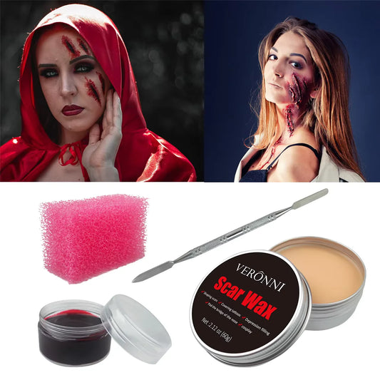 Scar Wax SFX Makeup Options with Listed 60g Wax and Light, Natural or Dark Skin Shade References for Halloween Costumes, Stage and Simulated Wound Effects