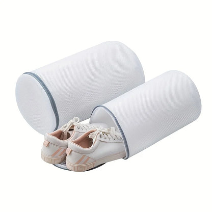 White Mesh Shoe Washing Bag with Zipper Closure for Compatible Washable Sneakers, Running Shoes, Socks and Bras During Everyday Household Laundry Care
