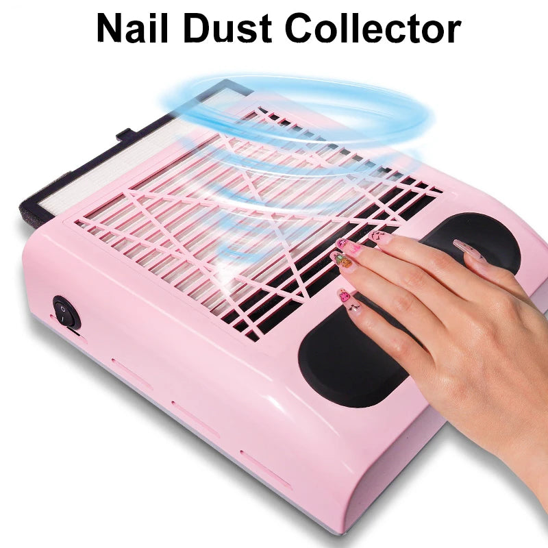 Nail Dust Collector with Touch Switch and Replaceable Filter, ABS Manicure Vacuum in White, Pink, Silver or Gold with US and EU Selection Labels