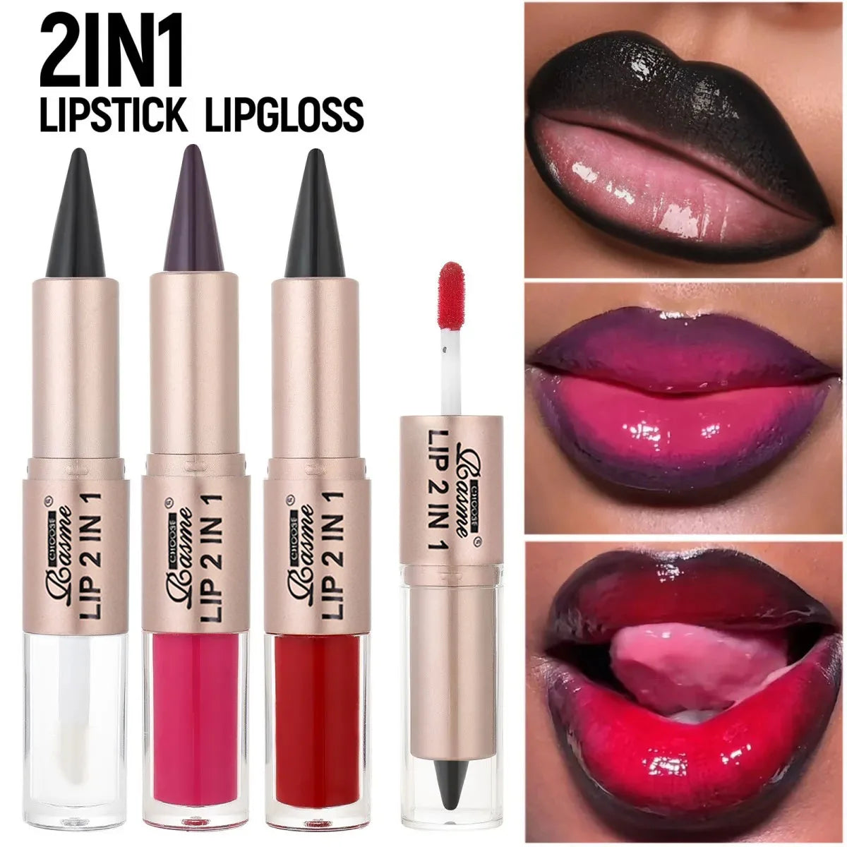 2-in-1 Lip Liner and Gloss Pen with Listed Matte Color and Mirror-Shine Lip Glaze, Coded Shade Options for Gradient Lip Contouring and Everyday Makeup