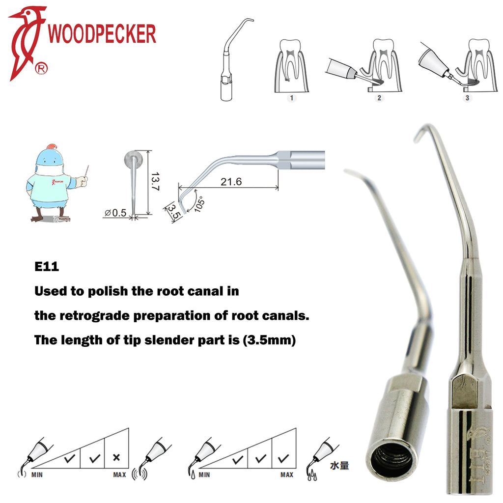 Ultrasonic Scaler Handpiece and Tip Options by Woodpecker, HW-5L LED Handpiece or P, E and G Series Tips for Compatible Dental Equipment