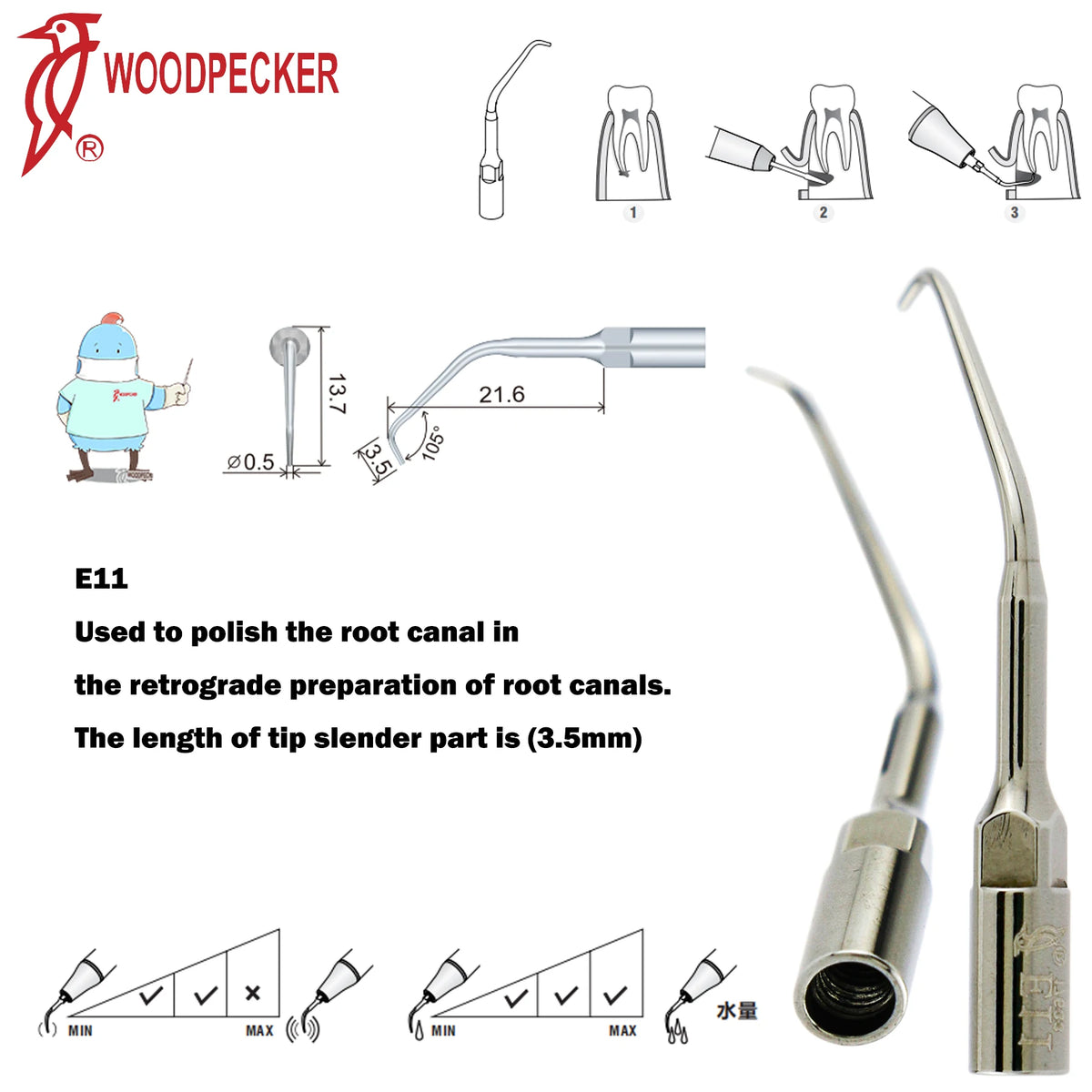 Ultrasonic Scaler Handpiece and Tip Options by Woodpecker, HW-5L LED Handpiece or P, E and G Series Tips for Compatible Dental Equipment