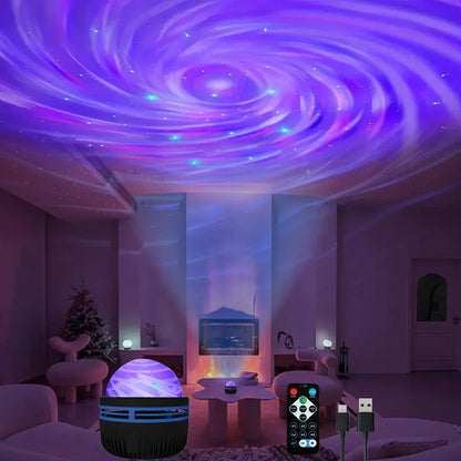 USB Galaxy Projector Light with Starry Sky, Aurora, Water Wave or Crystal Style Options, Decorative Bedroom and Party Lighting with Select Remote Versions