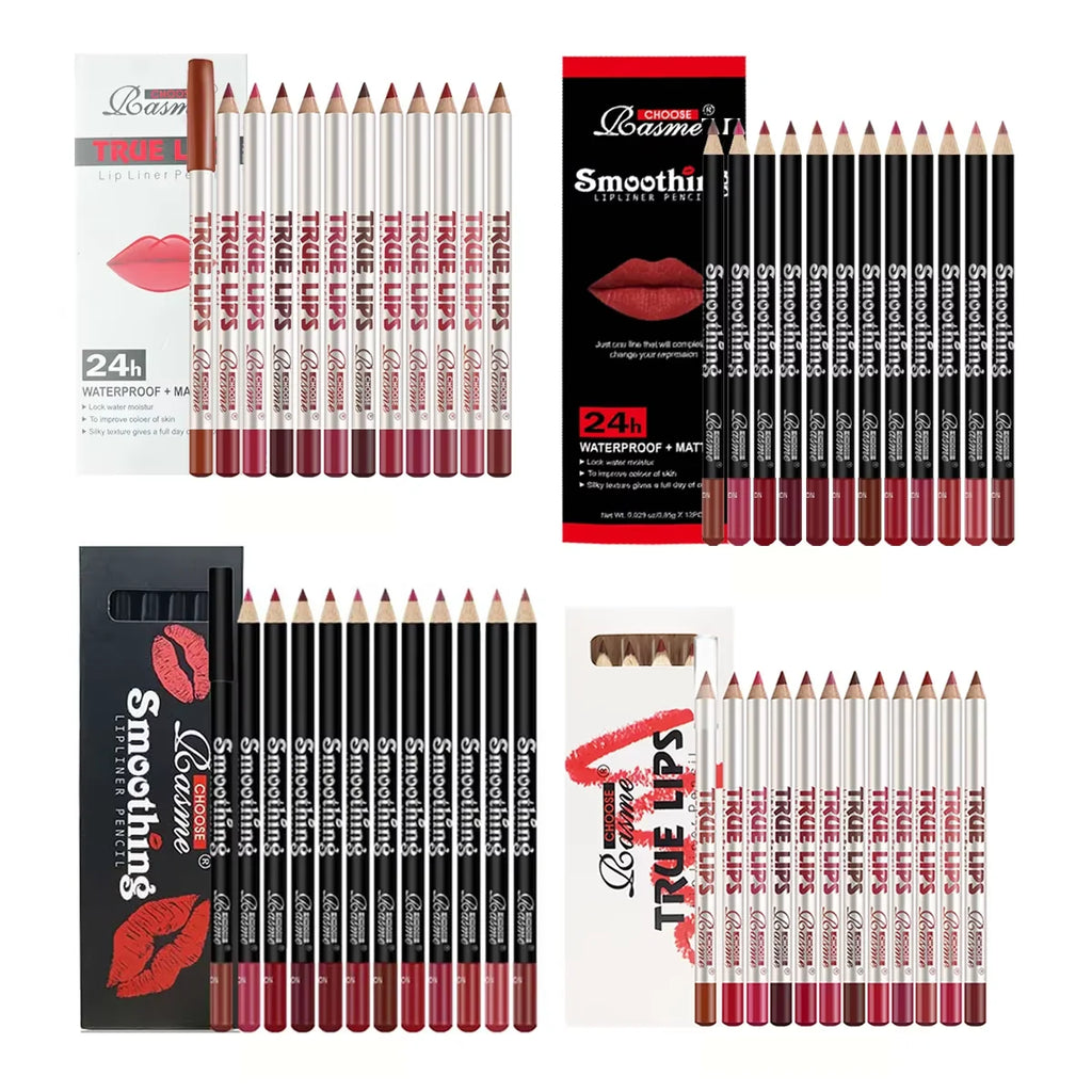 Lipstick Set with Twelve-Piece Assortment Reference, Lip Liner Pencil and Matte Lip Gloss Options in Four Coded Selections for Everyday Makeup and Beauty Gifts