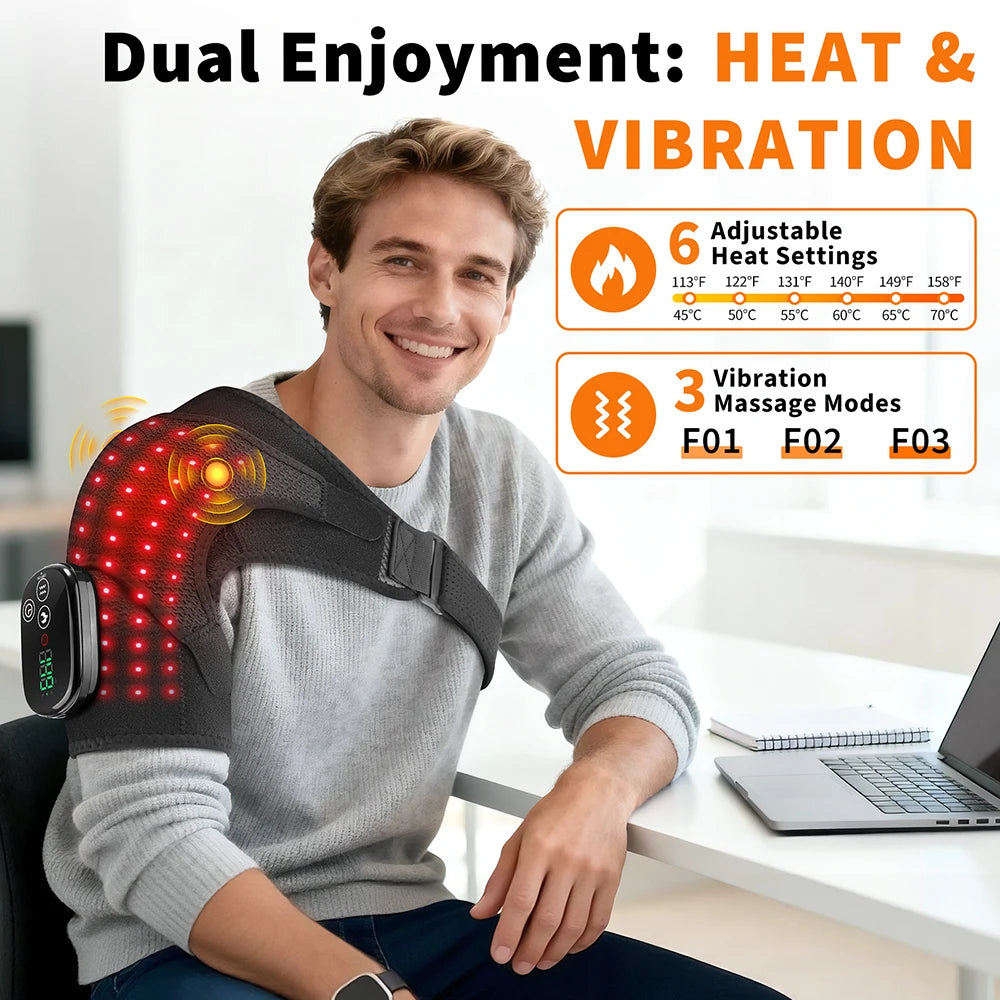 Thermal Shoulder Massage Belt with Adjustable Heating, Shoulder Brace Format and Multiple Belt, APP-Labeled and Red Light Options for Home Relaxation