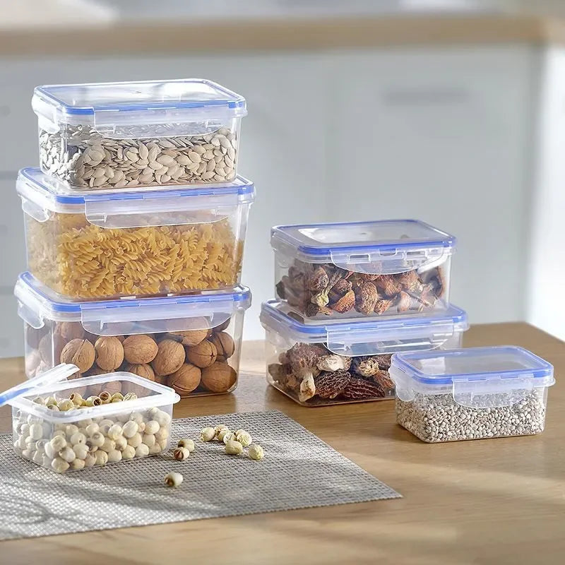Rectangular Refrigerator Storage Box with Lid, White Plastic Food Container for Lunch Portions and Leftovers in 500ml to 2500ml or Four-Piece Set Options