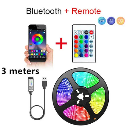 RGB 5050 Bluetooth Accent Light Strip, Flexible LED Ribbon with App and Remote Control in 1m, 2m, 3m or 5m Options for TV and Game Room Decor