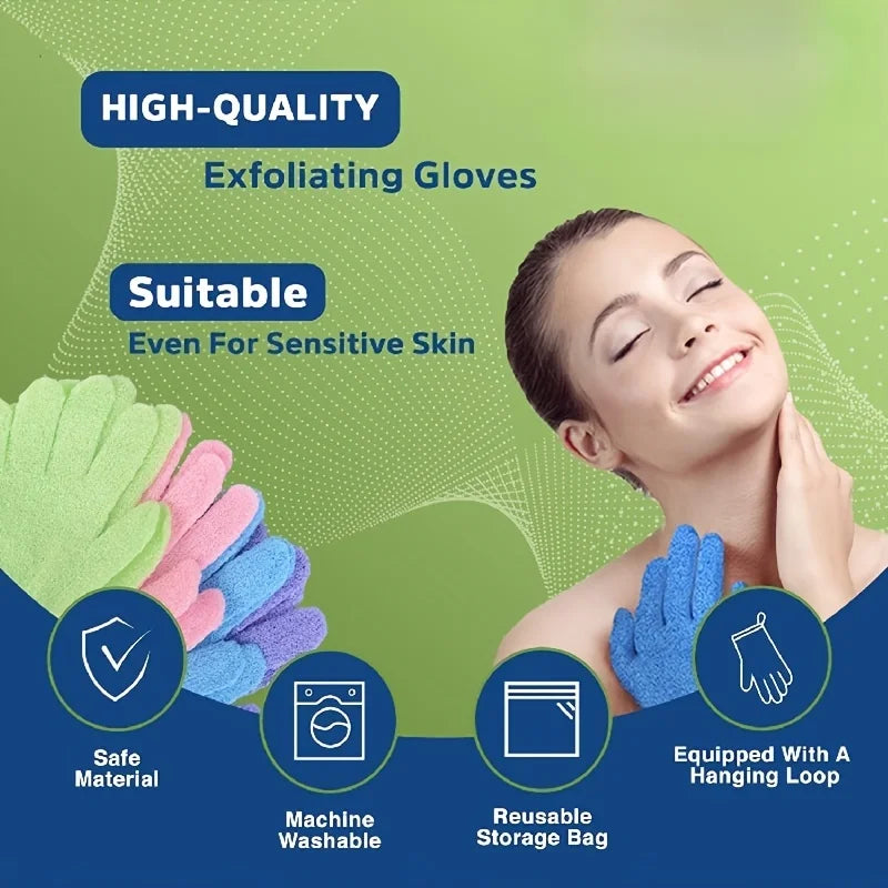 Exfoliating Bath Gloves, Double-Sided Body Scrubbing Accessories in Random Colors with 1, 3, 5 or 10 Individual Pieces for Adult Shower and At-Home Spa Routines