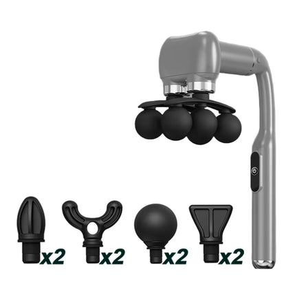Six-Ball Massage Gun with Curved Long Handle, Adjustable Vibration and Listed USB-C Rechargeable Design, Black or Grey Handheld Massager for Personal Home Routines