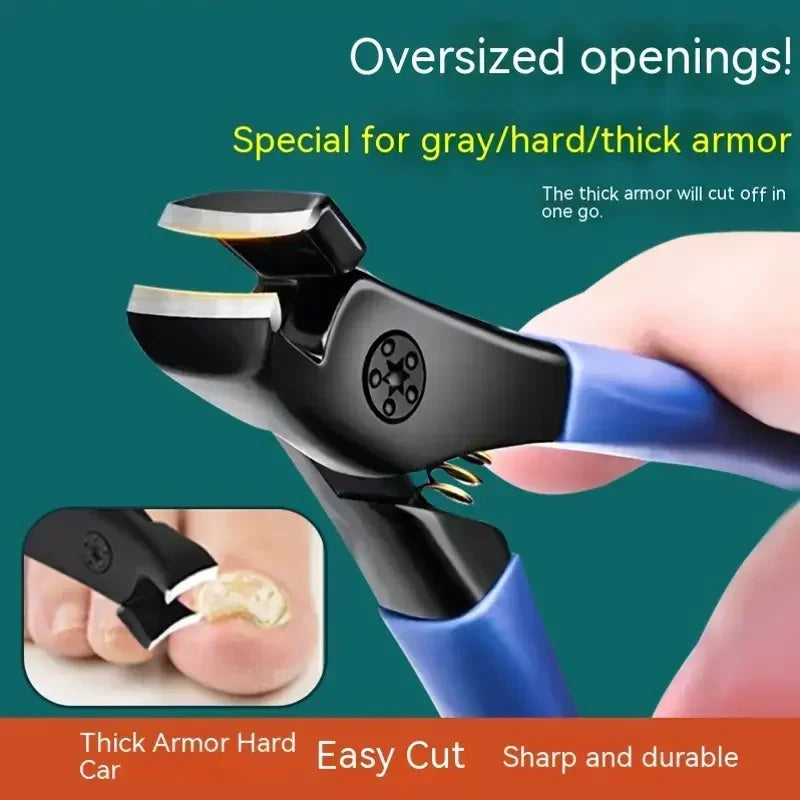 Toenail Clipper with Spring-Assisted Action and Curved Blade, Stainless Steel Reference with Black and Blue Options for Adult Home Pedicure Grooming